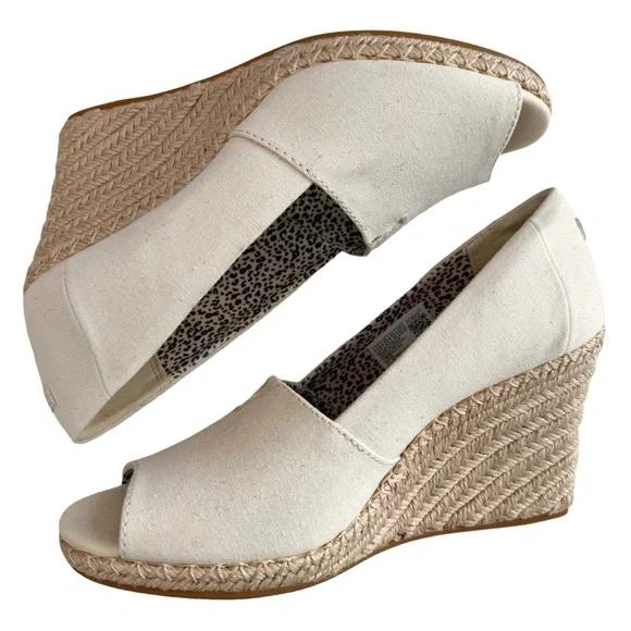 NWOT Toms Michelle Canvas Espadrille Peep Toe Wedge Pump in Natural Size 8.5 - Picture 6 of 16